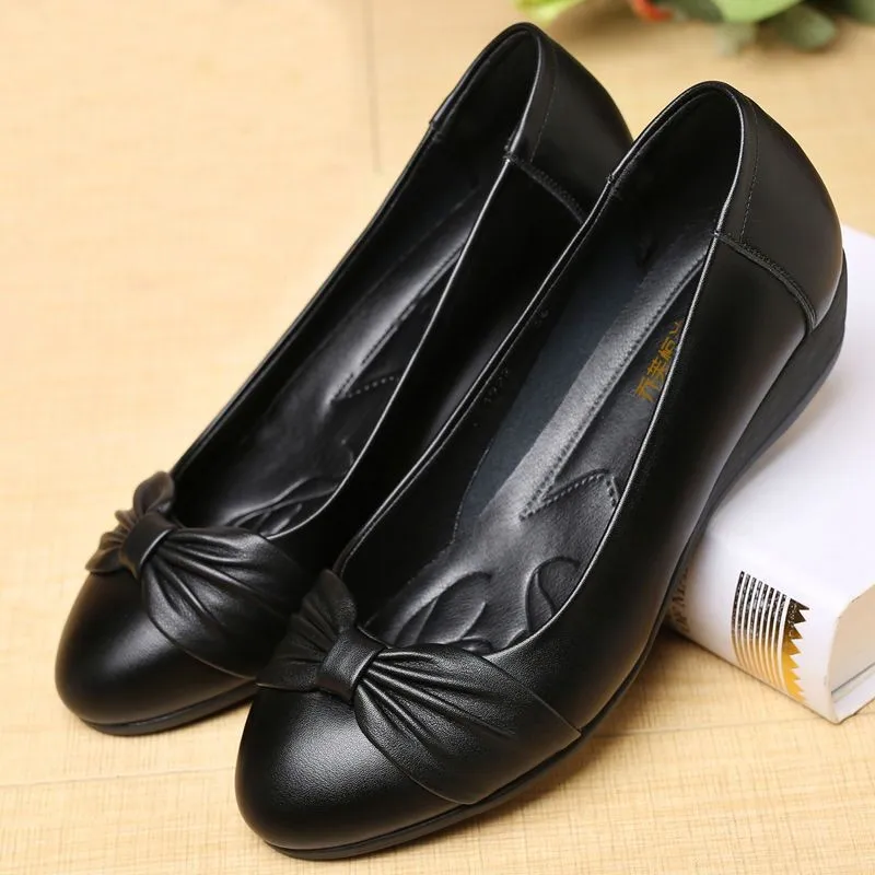 Leather flats shoes woman Butterfly-knot Fashion Women's loafers Black shoes women Soft Massage Casual Breathable ladies shoes