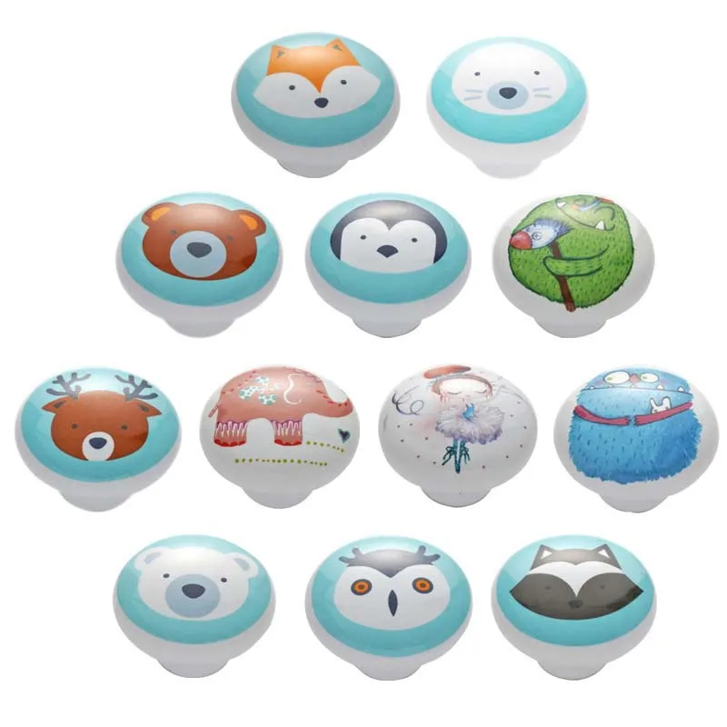 

Nordic Single-hole Cartoon Handle Ceramic Circular Illustration Wardrobe Door Cabinet Drawer Handle Children's Room Decoration