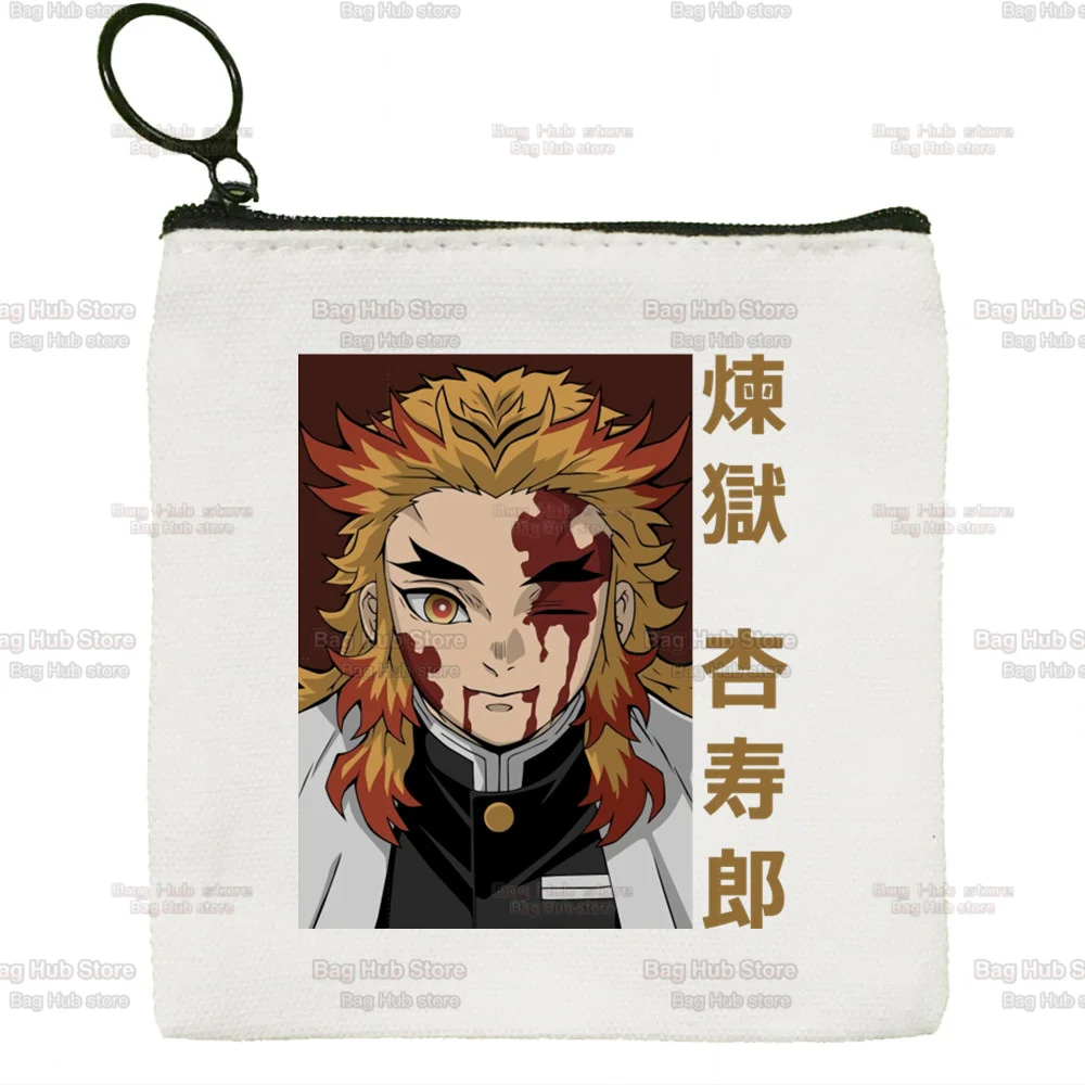 Demon Slayer Anime Rengoku Kyoujurou Mugen Train Canvas Coin Wallet DIY Zipper Coin Key Bag Money Pocket Women Men Coin Purse