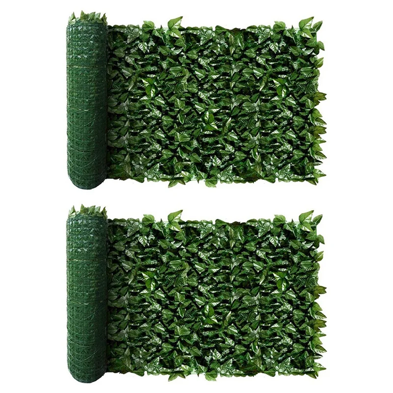 

2X Fence Wall Decoration Artificial Green Leaves Can Stretch Privacy Fence Screen Plant Leaves,Suitable For Home,Garden