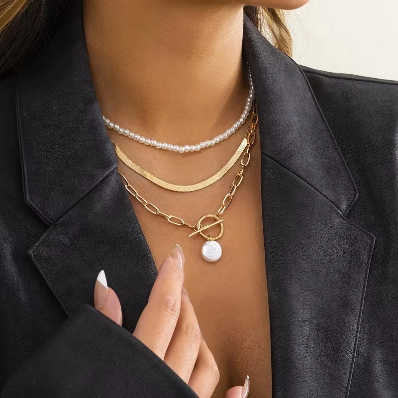 

Creative Round Imitation Pearl Necklace Ladies Layered Necklace Vintage Party Wedding Jewelry Gift Fashion Jewelry