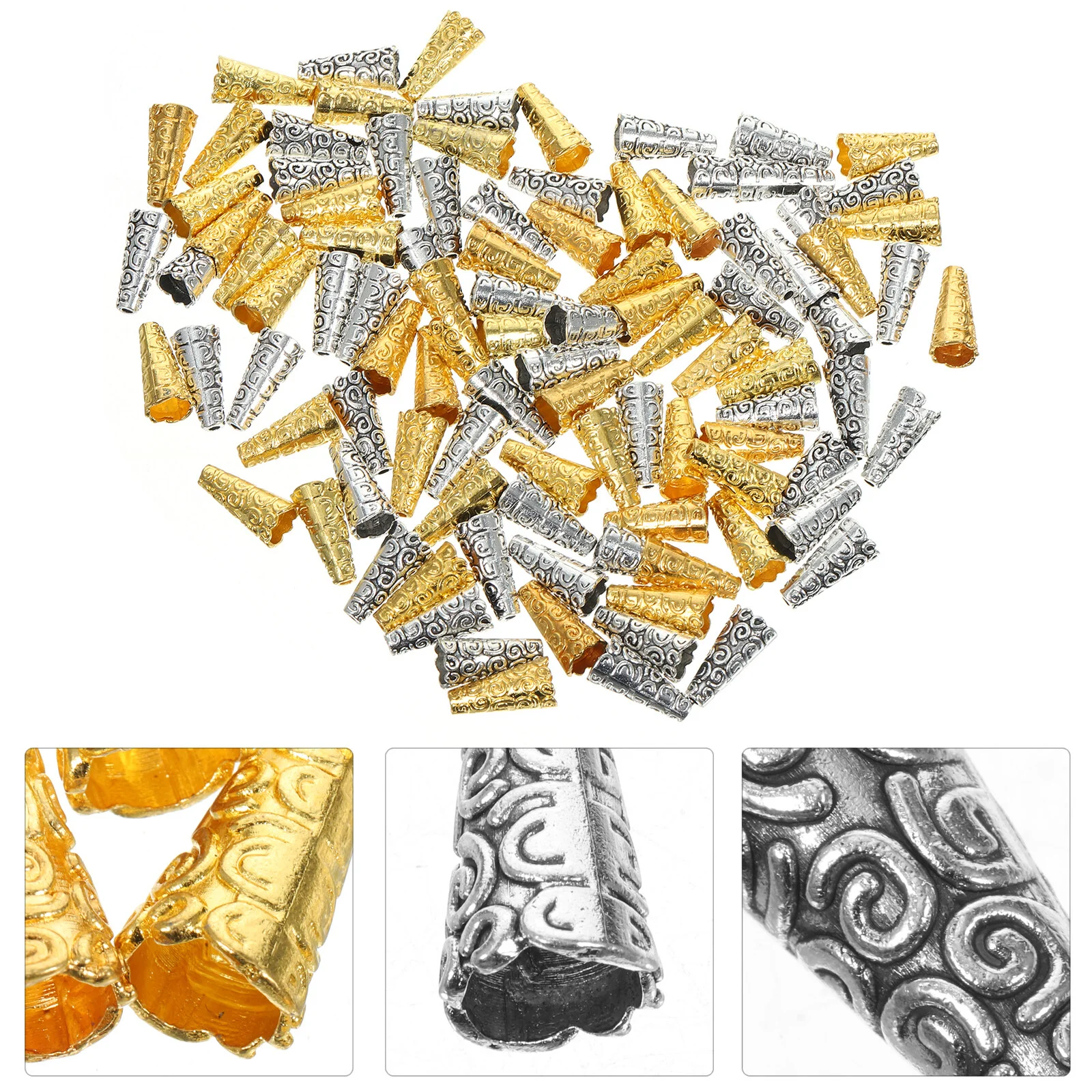 100 Pcs Bracelet Golden Necklaces Caps Tassel Ear Supplies Alloy Making Materials End Jewelry Stopper