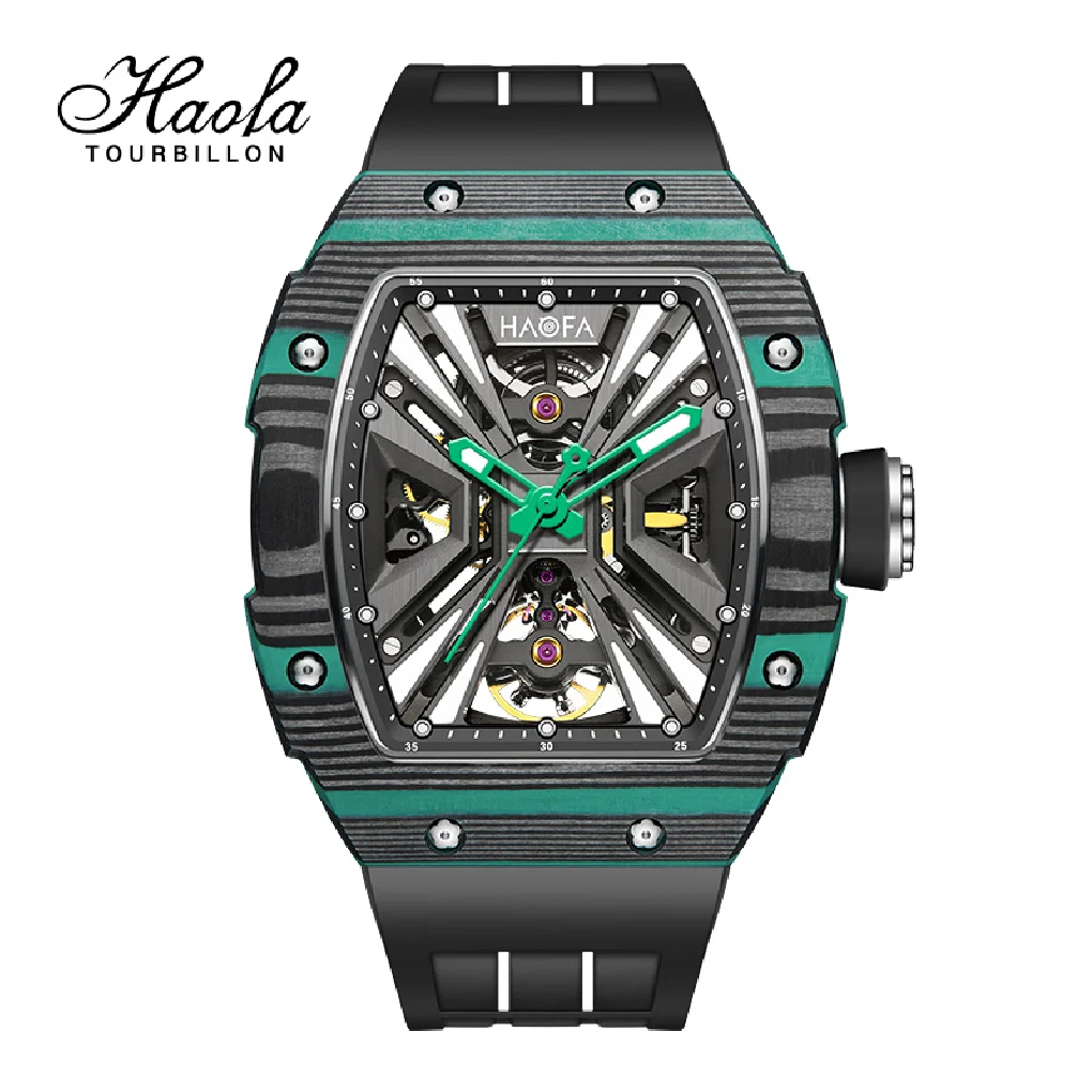 

Haofa Automatic Mechanical Skeleton Men Watch Fashion Luminous Automatic Carbon Fiber Watches For Men Power Reserve 80H Luxury