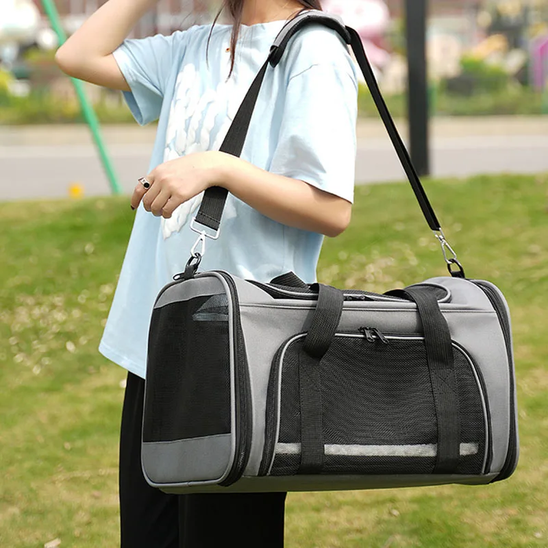 

Переноска для кошек, портативная воздухопроницаемая дорожная Сумочка для собак и кошек с ремешком на плечо