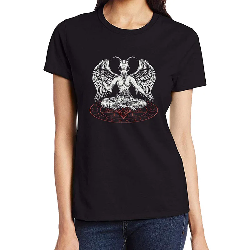 Baphomet Pentagram Nu Goth Occult Heks Satanisme Harajuku Comic Print T-Shirt Fashion Gothic Cotton Breathable Tee Shirts