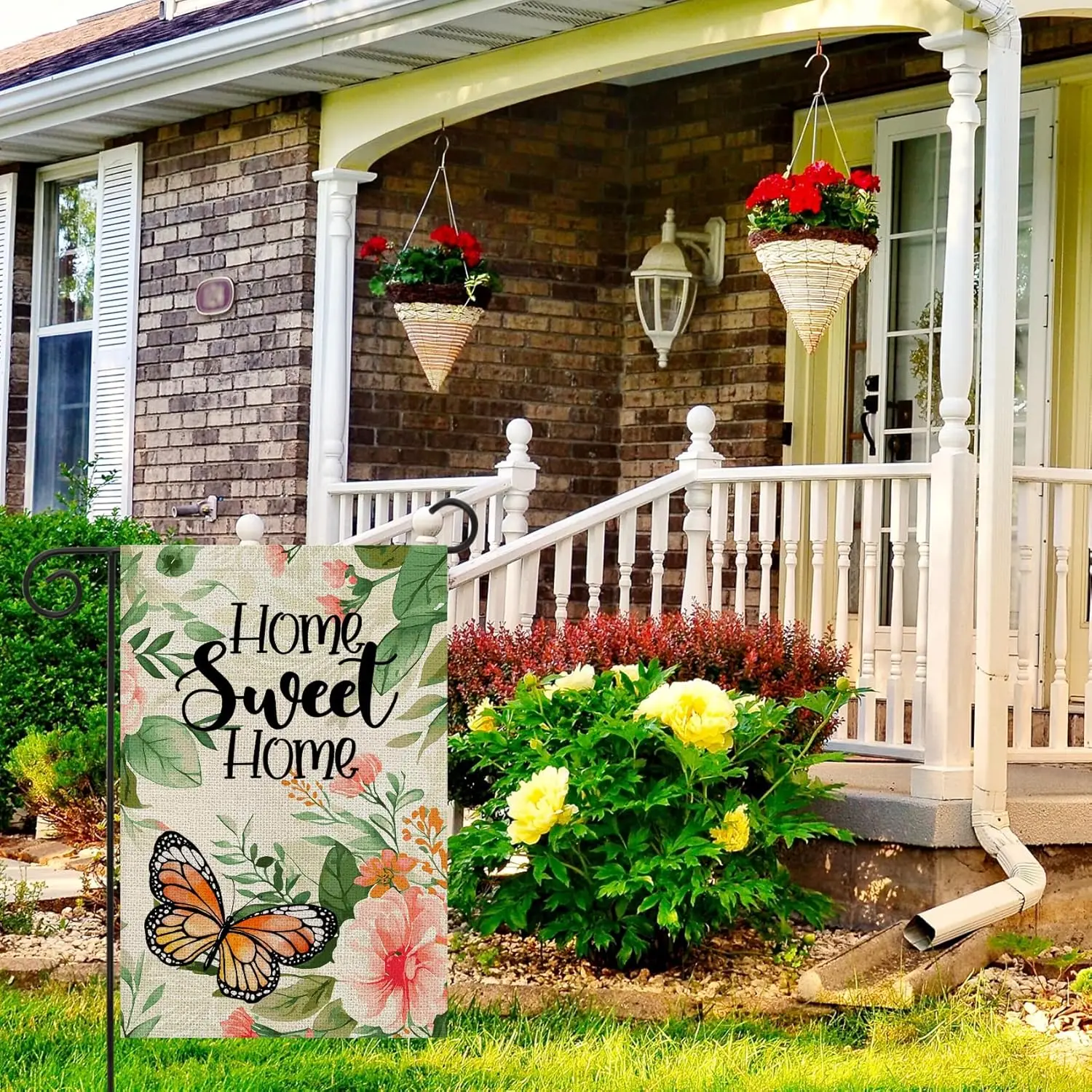 Декоративный двусторонний вертикальный садовый флаг Texupday Home Sweet Home с акварельными цветами и бабочками, весна-лето, рустик WZZ (art.: 3920dae101d26) - 3920dae101d26