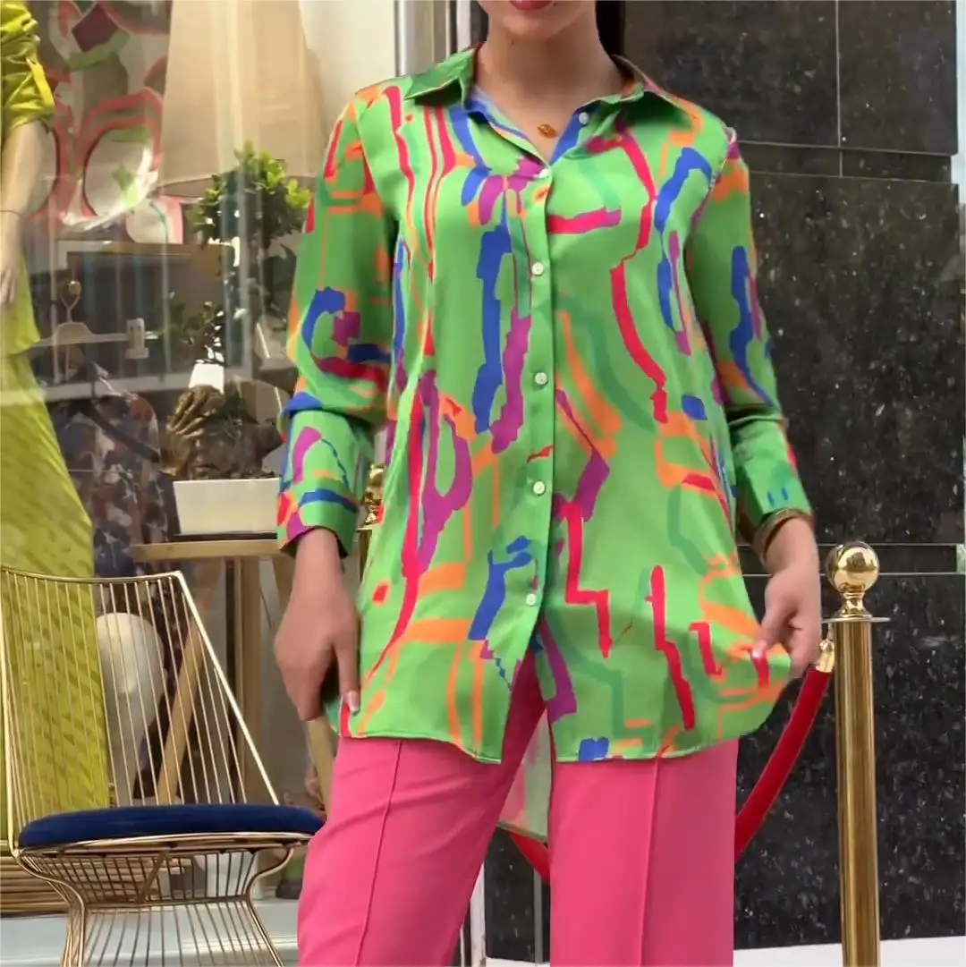 

Осенняя блузка Новинка 2023 женские рубашки с геометрическим принтом Дашики африканские Топы Длинные свободные повседневные весенние рабочие уличные футболки