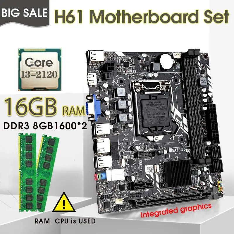 H61 LGA 1155 Motherboard Set with I3-2120 Processor and DDR3