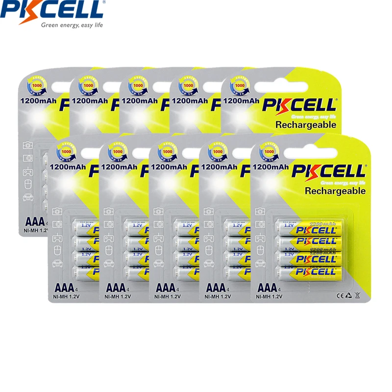 

40pcs/10cards PKCELL 1200mah AAA Batteries NIMH AAA Rechargeable Battery 1200mAh 1.2V NI-MH batteries batteria real capacity