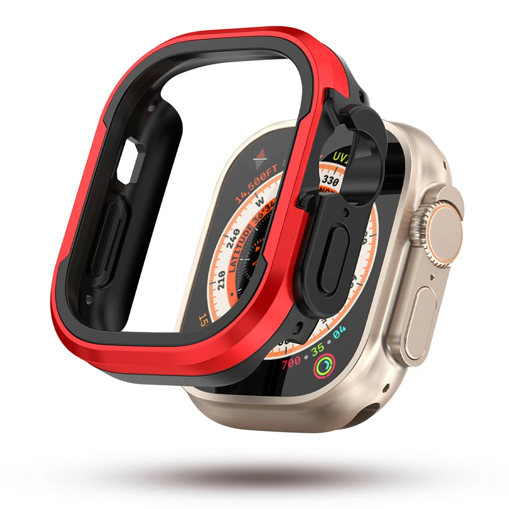 

Полый защитный чехол для Apple Watch версии 8, 7, 6, SE, 5, 4, алюминиевый сплав + ТПУ металлический бампер Ultra 49 мм, 41 мм, 45 мм, 40 мм, 44 мм