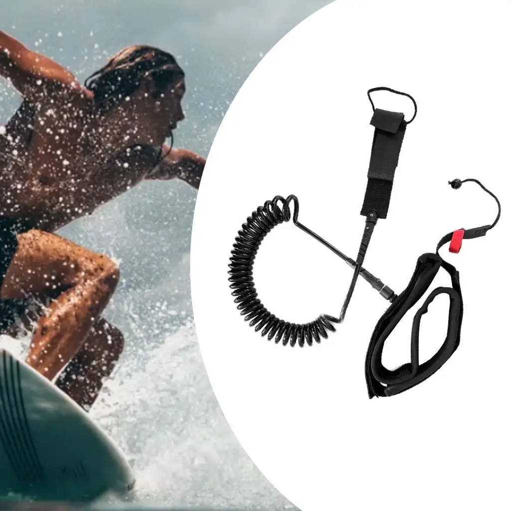 

High Elastic Surfboard Waist Stretch Rope Leash Adjustable with Swivels Coiled Black Soft Accessories TPU for Surfing Surfboards