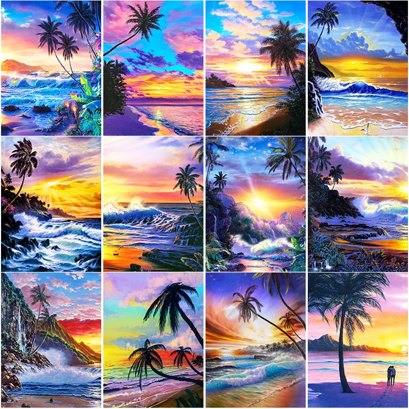 

5D DIY Diamond Painting Colorful Sunset Seascape Embroidery Mosaic Crafts Pictures Full Drill Cross Stitch Kit Living Room Decor