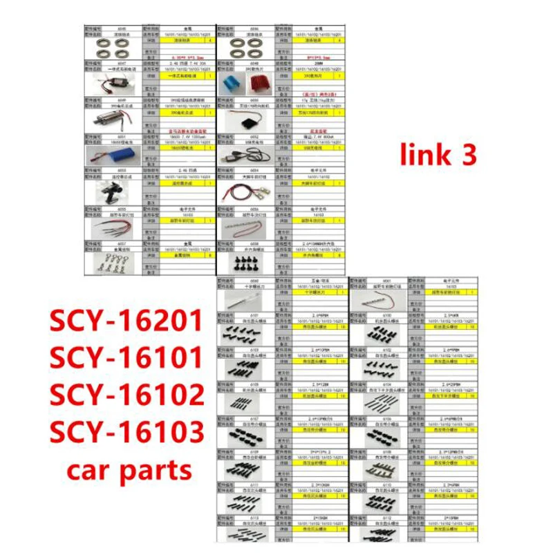 

SCY-16201 SCY-16101 SCY-16102 SCY-16103 RC Car Spare Parts ESC motor Servo remote charger lights bearing screws heat sink pin