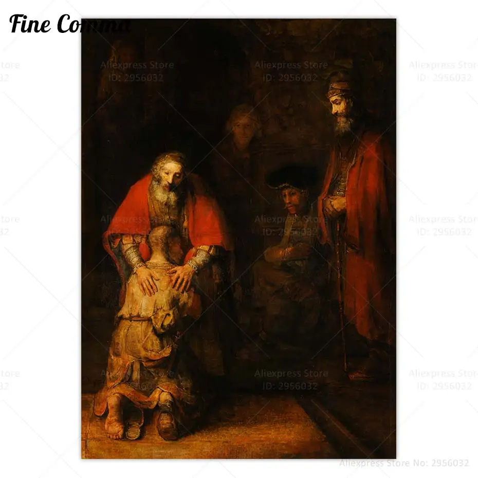 

Винтажный постер возвращение прогибающего сына Рембрандта, художественное искусство на холсте, картина маслом под старину, копия репро, домашний декор