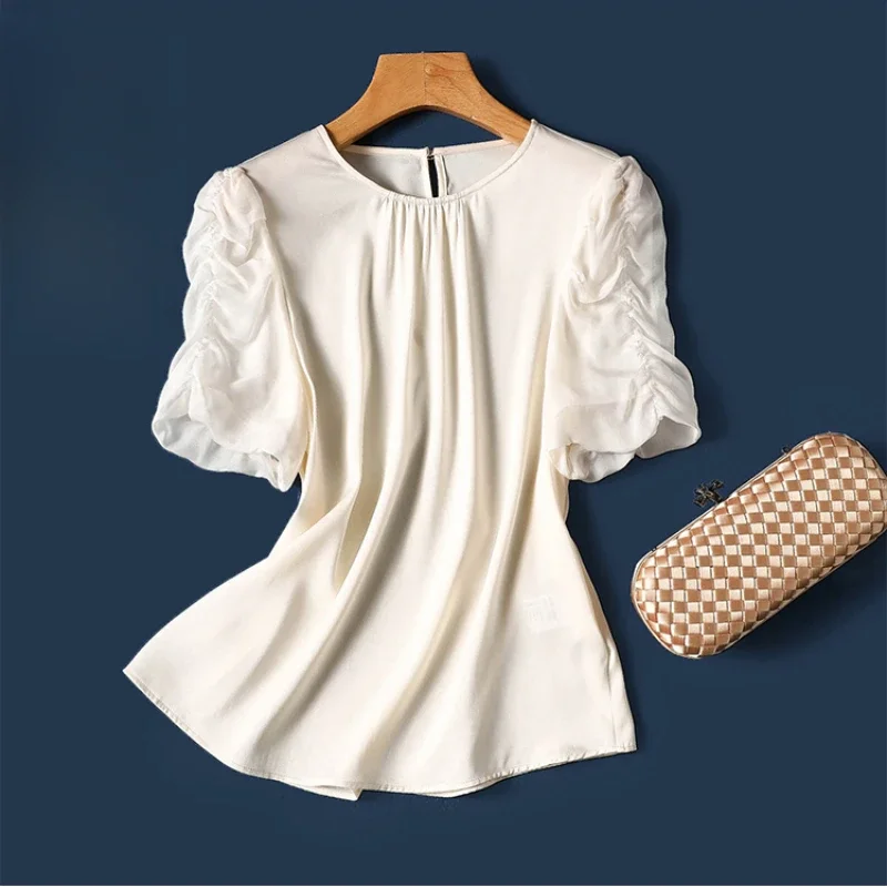 Шифоновые винтажные женские блузки трендовые летние свободные топы Корейская