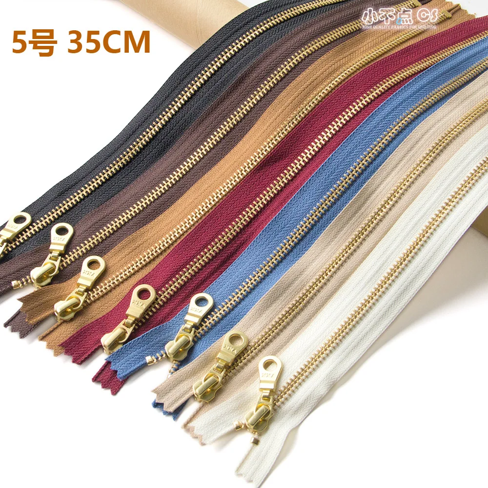 

5 Pieces 35CM Japan YKK No.5 Metal Zipper Closed Tail with Gold Lock Copper Tooth Wallet Handmade Box Accessories