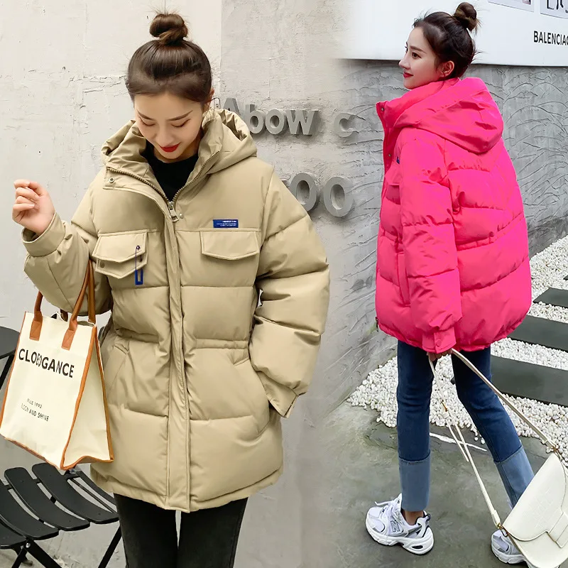 2022 Winter New Loose Cotton Coat Women's Mid-length Student Coat Waist Thin and Thick Bread Coat Cotton Coat