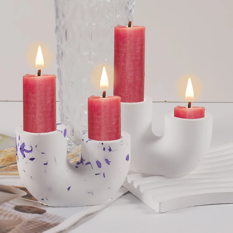 Silicone Mould U Shape Candlestick Terrazzo Concrete Plaster Mold Resin Candle Support Mold Home Decoration Crafts