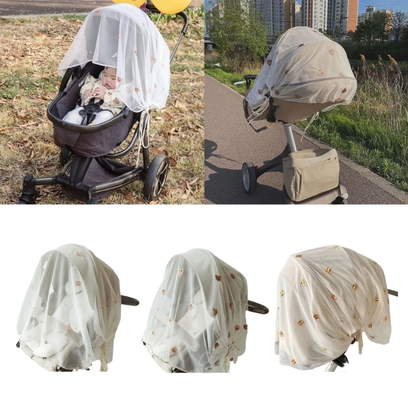 

Baby Stroller Mosquito Net Insect Netting Net Carriage Cover Drawstring Embroidered Animal Tulle Cover for Carrycots