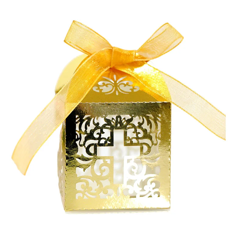 100шт лазерный крест коробка конфет Baby Shower подарочная упаковка с лентой день