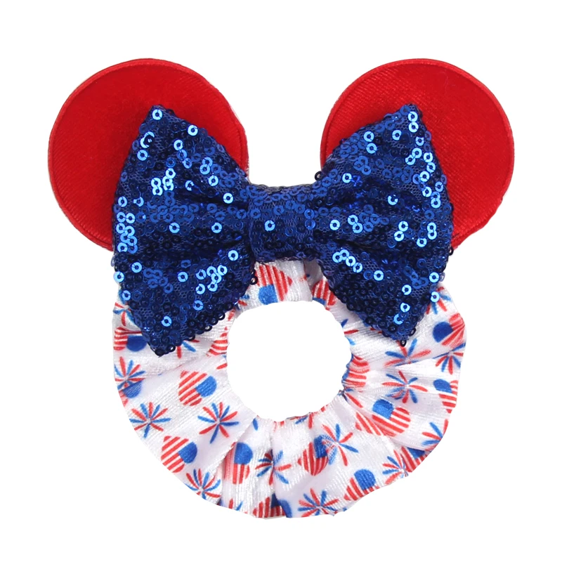 

2023 Independence Day Mouse Ears Hair Scrunchies Sequins 4"Bows Headband Women Velvet Hairband For Girls DIY Hair Accessories