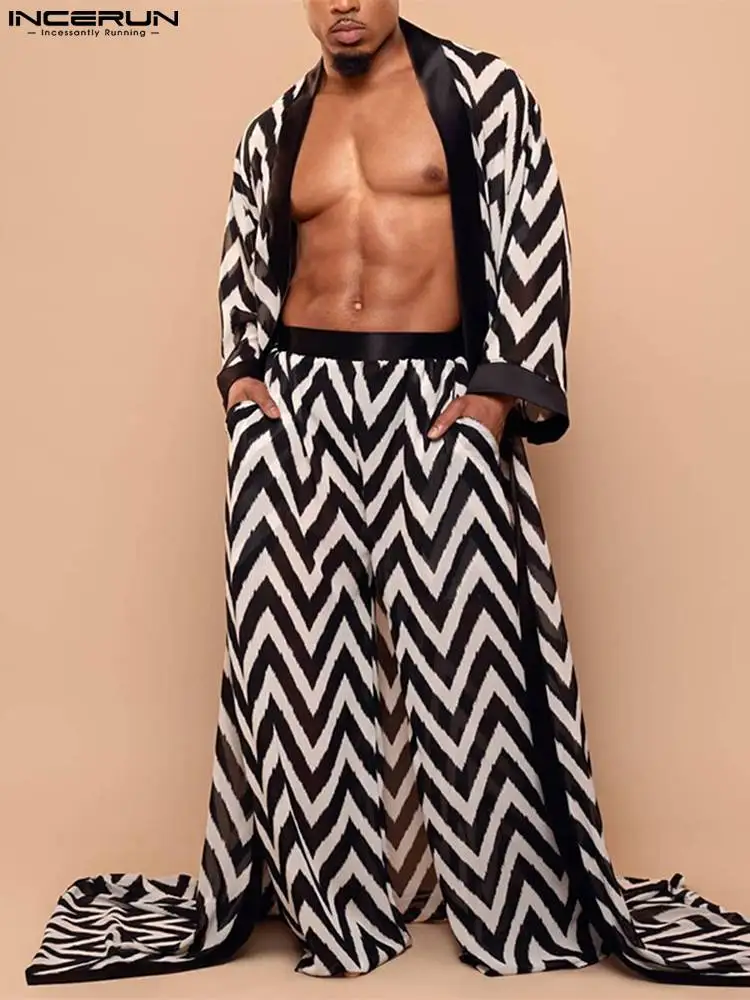 

Новинка, мужской облегающий Тренч в американском стиле контрастных цветов, стильный длинный кардиган с рисунком восьмых рукавов, модель 2022 ...