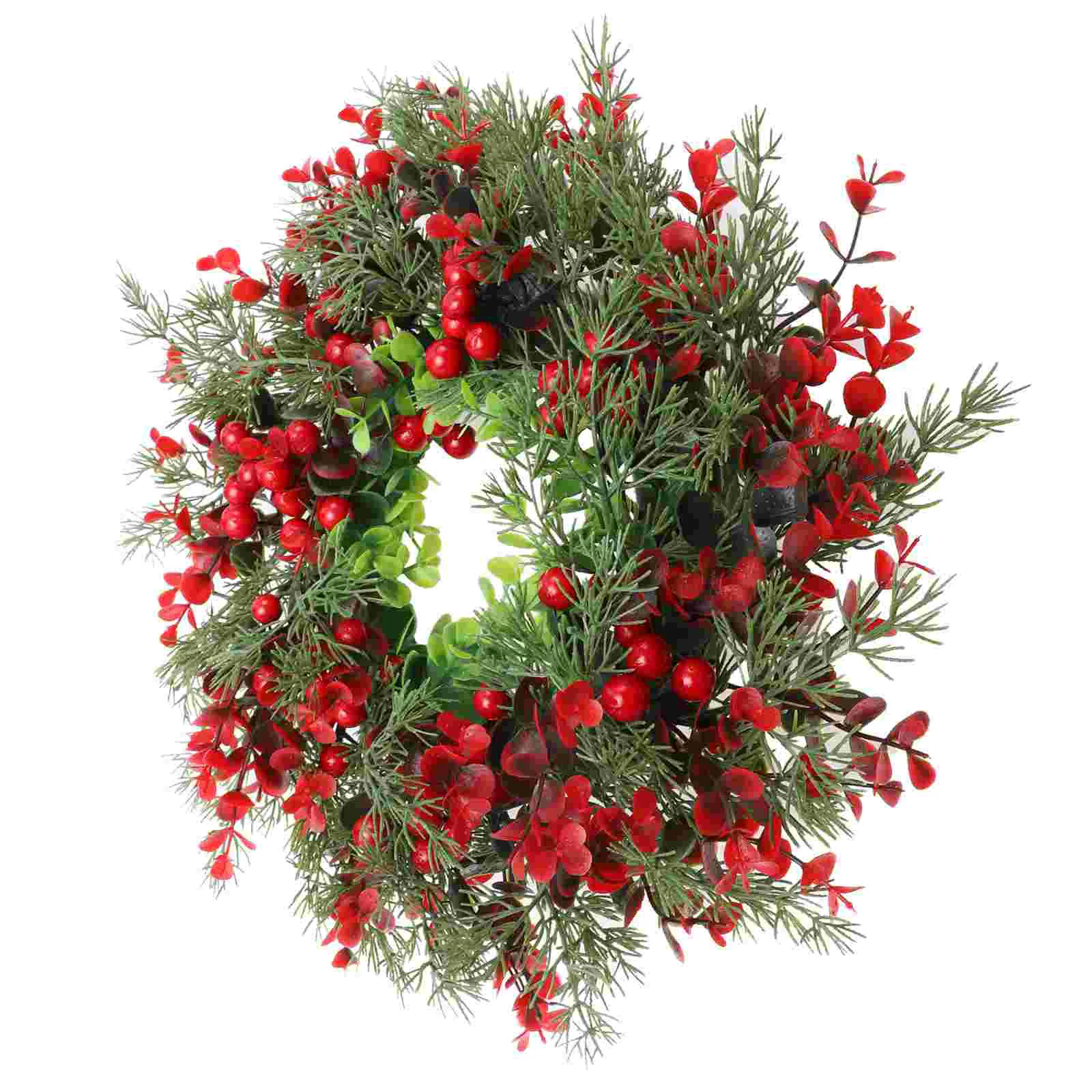 

Artificial Christmas Wreath Red Berry Pine Needles Wreath Handmade Xmas Holiday Winter Wreath Greenery Front Door Farmhouse