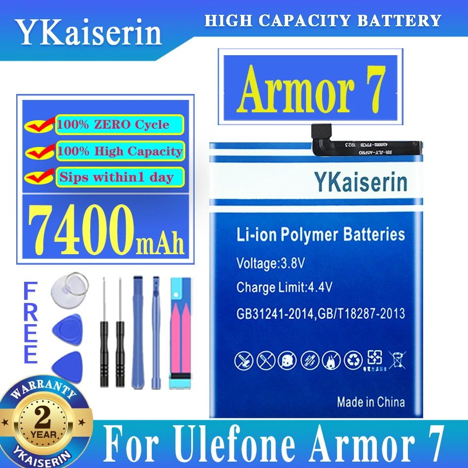 

YKaiserin Armor 7 7400mAh Mobile Phone Battery for Ulefone Armor7 6.3 Inch Batteries + Free Tools