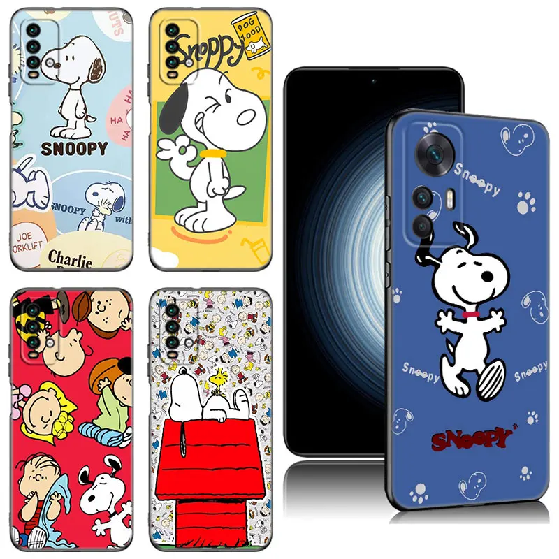 Cartoon S-Snoopy Dog Black Silicone Phone Case For Xiaomi Redmi 9 9A 10A 9C 10C 12C 13C 5G 9T 10 Prime A1 A2 Plus
