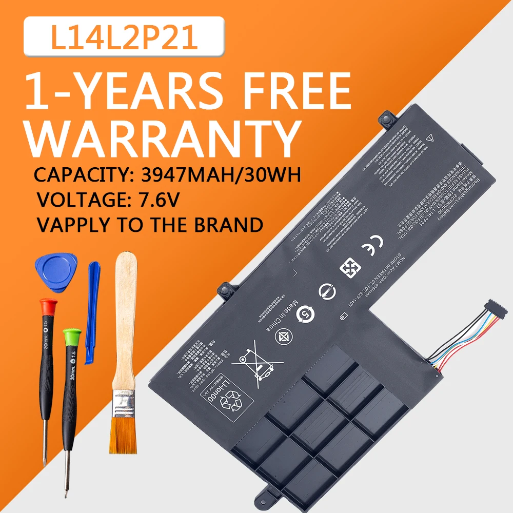 Аккумулятор L14L2P21 для ноутбука LENOVO Yoga 500-14ISK S41-70 S41-75 L14M2P21 2ICP6/54/90 7,4 V 30WH