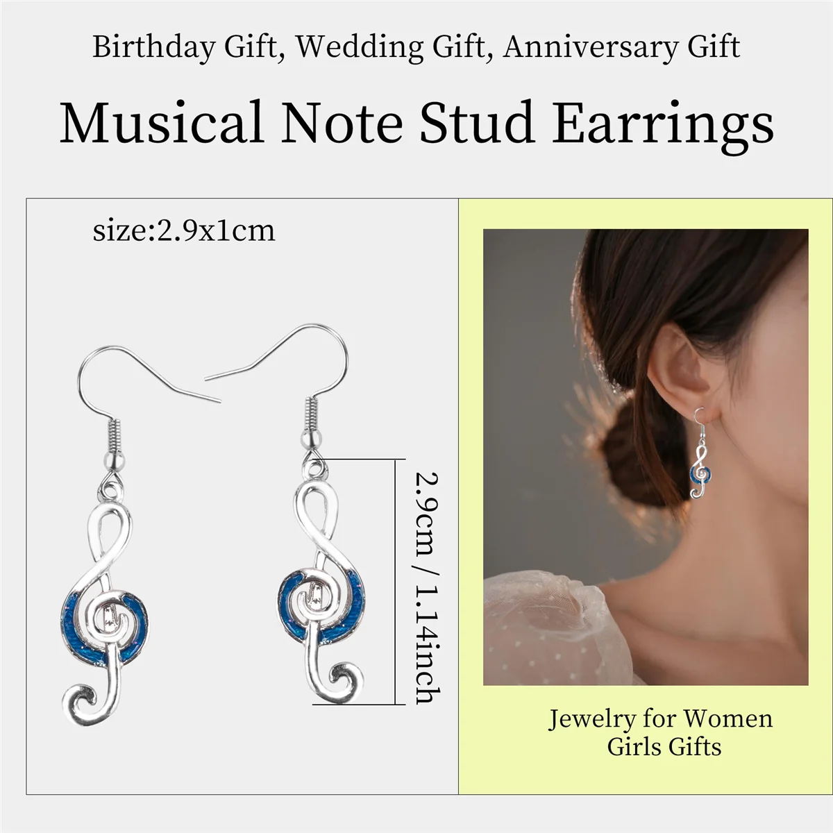 Изысканные серьги с музыкальным символом скрипичным ключом нотами