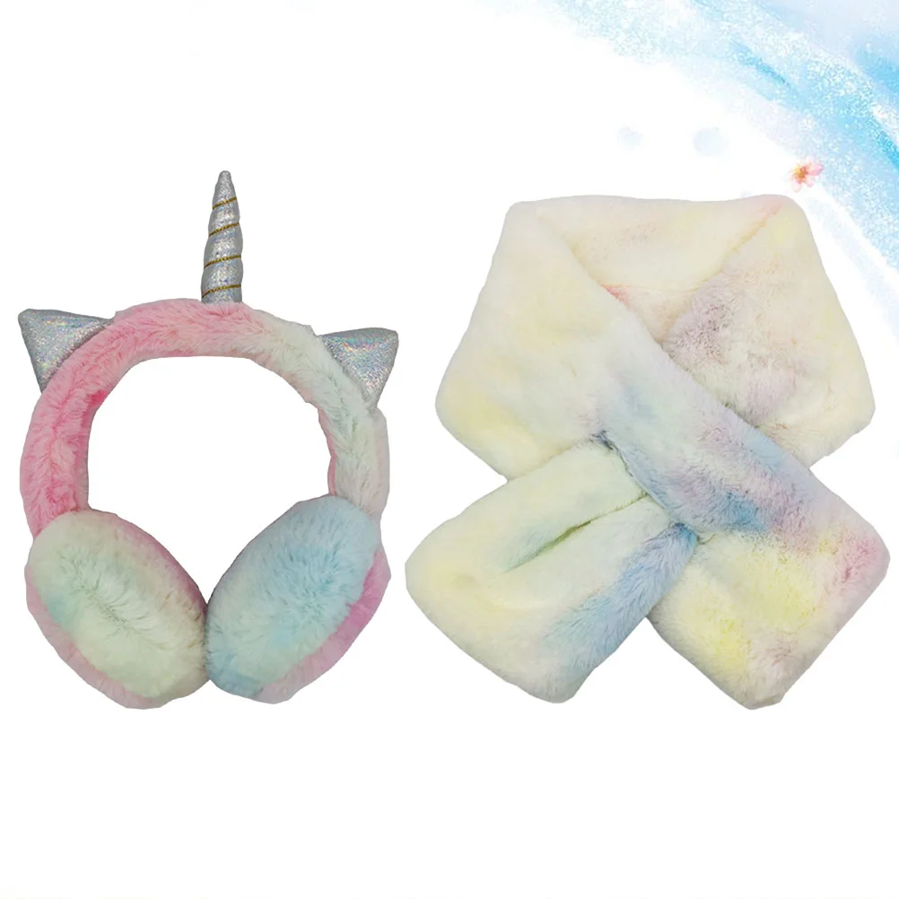 

Наушники, теплые наушники, шарф, детские зимние плюшевые аксессуары для шеи, теплые радужные Чехлы для девочек, пушистый набор из искусствен...