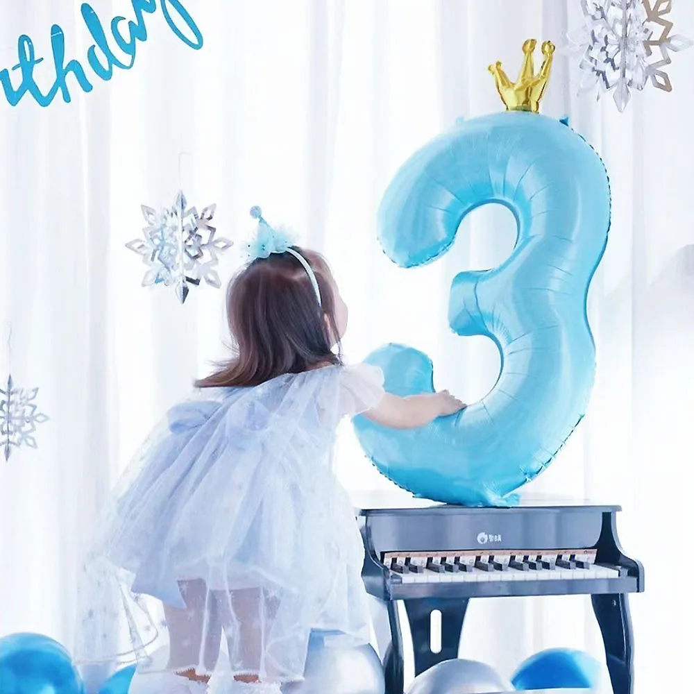 

2pcs 40inch Blue Number Foil Balloons with Crown for Kids Boy Girl 1st Birthday Party Anniversary Decorations Baby Shower Globos