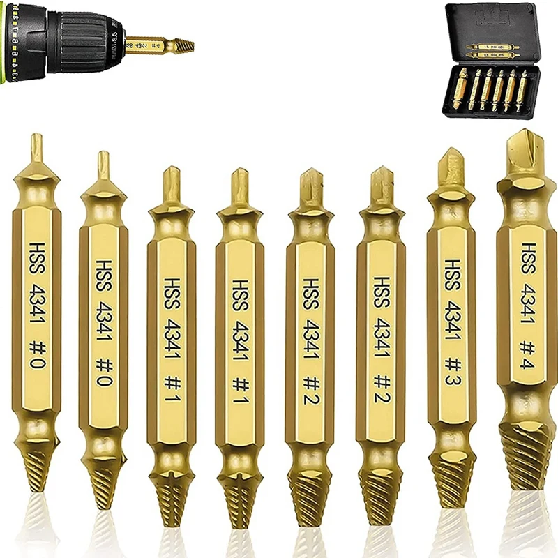 

8Pcs Damaged Screw Extractor Kit,HSS 4341 Material Damaged & Stripped Screw Extractor Set For Easily Remover Common Size