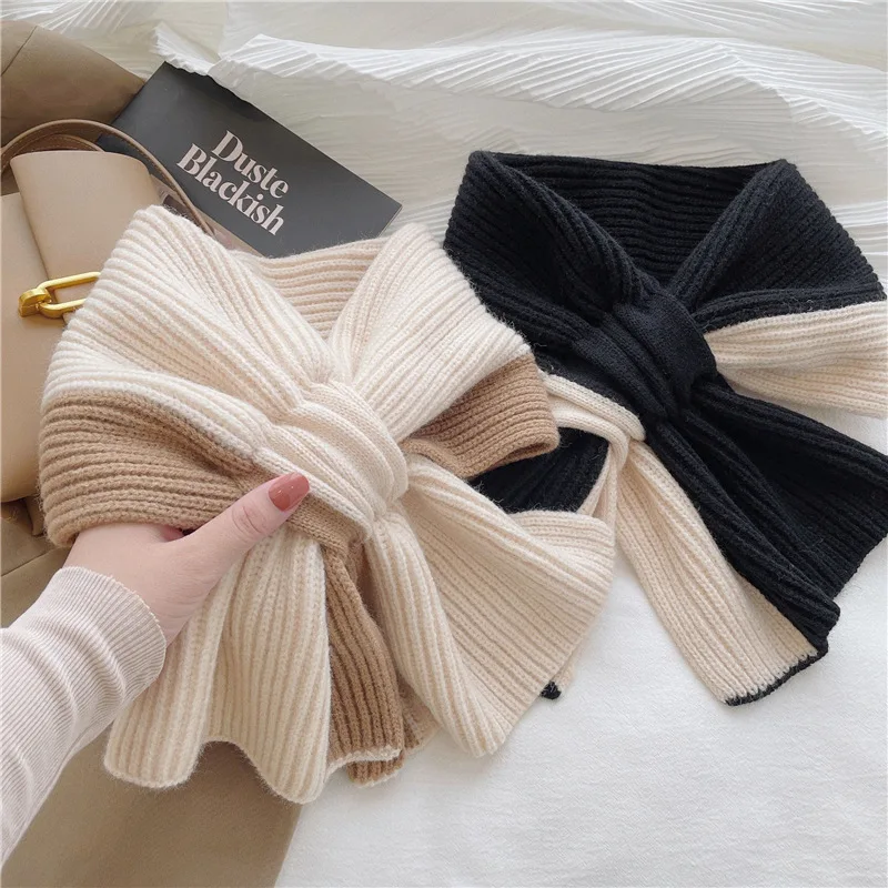 

Women's Short Scarf Women's Autumn and Winter Cross Knitted Scarf Colorblock All-Matching Winter Warm Neck Protection