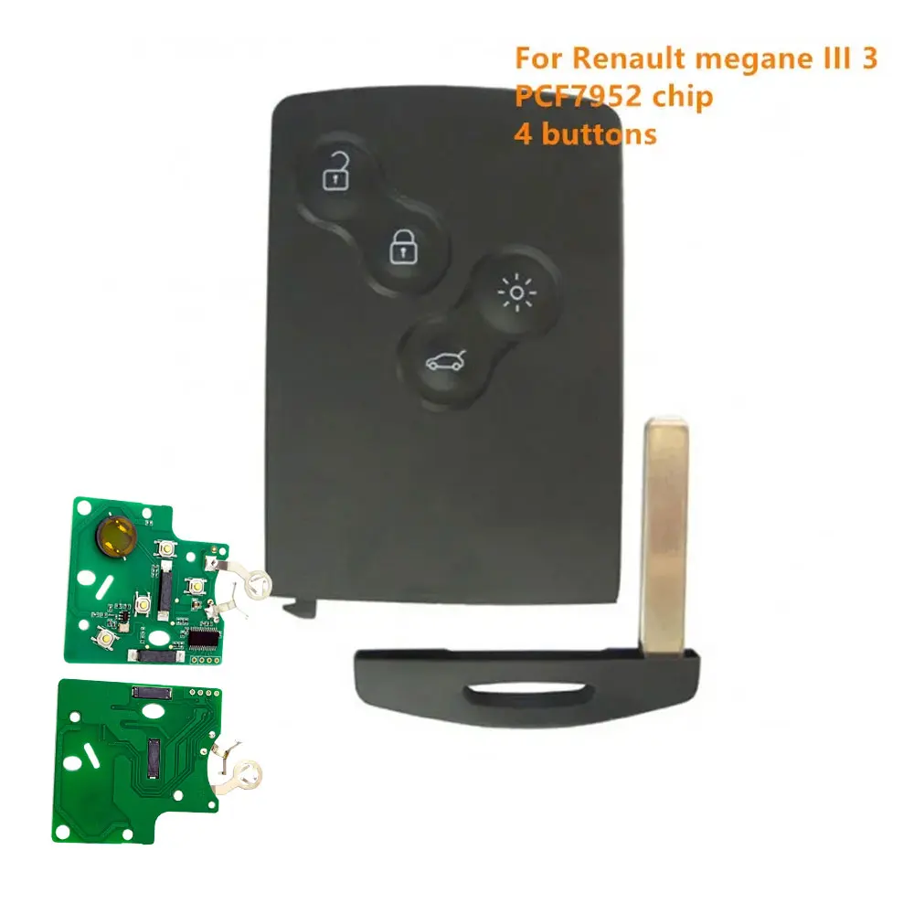 

Kgreat 5 шт./лот бесключевая карта смарт-ключ 4 кнопки дистанционный ключ 433 МГц PCF7952 чип 7952 чип для Renault Megane 3 Megane III