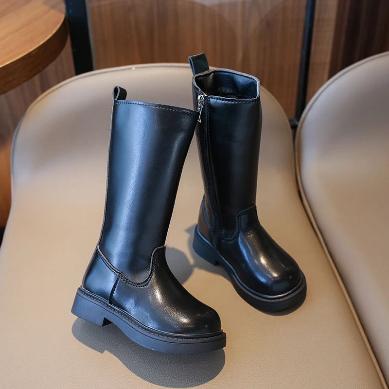 Черные ботильоны для девочек весенний сезон модная обувь на плоском каблуке с