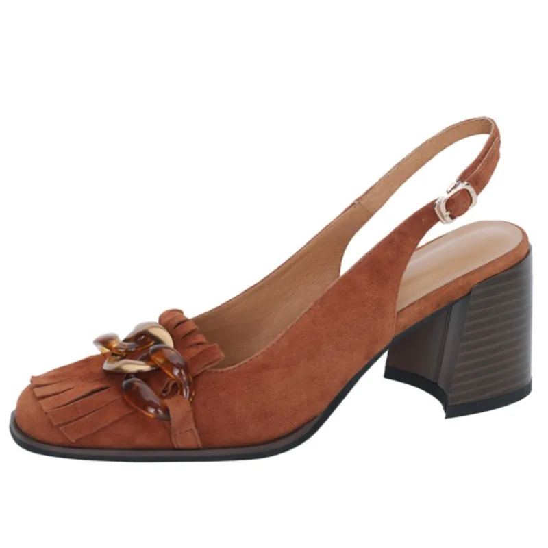 

Dilalula 2022 Retro Office Party Women Pumps Spring Summer Kid Suede Leather Fringe Slingbacks Sandals Thick Heels Shoes Woman
