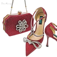 2022 new arrivals spinning yarn butterfly knot pointed high heels red color womens shoes party shoes bags
