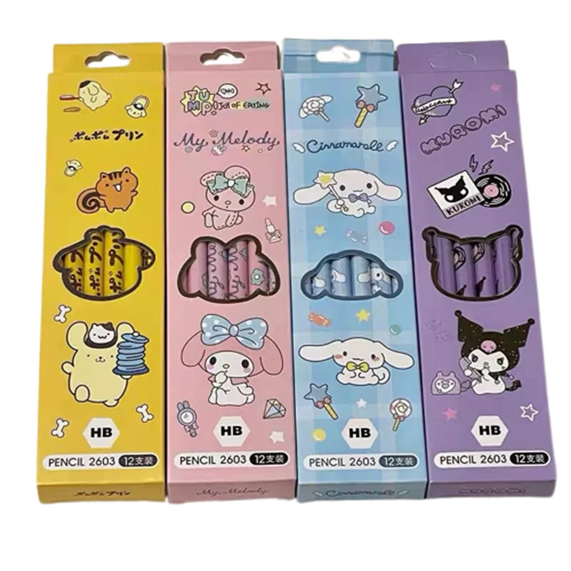 

12Pcs Sanrio Pencil Cute Hello Kitty Kuromi Cinnamoroll My Melody Student Stationery School Supplies Student Prize Pencil Gifts