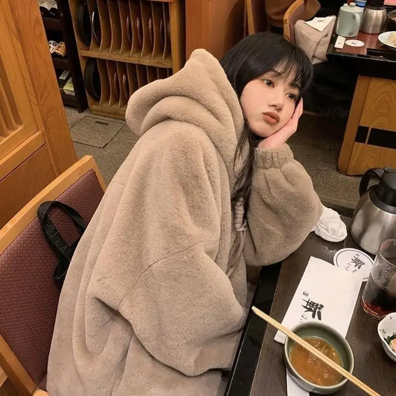 

Lamb wool coat women imitation fur fur warm coat 2022 new winter Korean fashion preppy style casual hooded thick Plush jacket