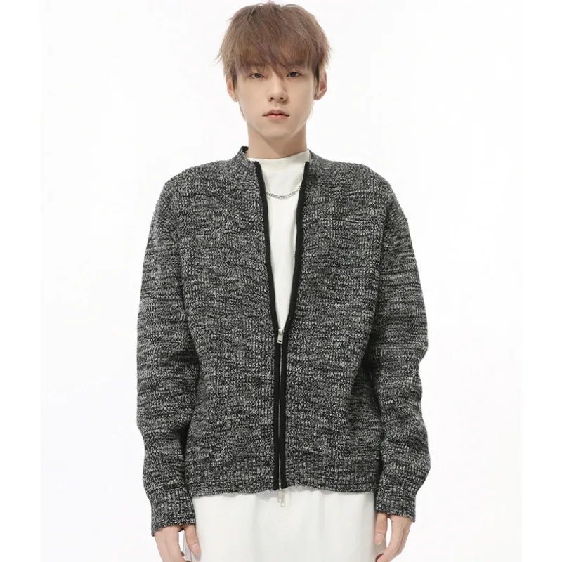 Нишевый дизайн мужской кардиган однотонный с круглым воротником повседневные