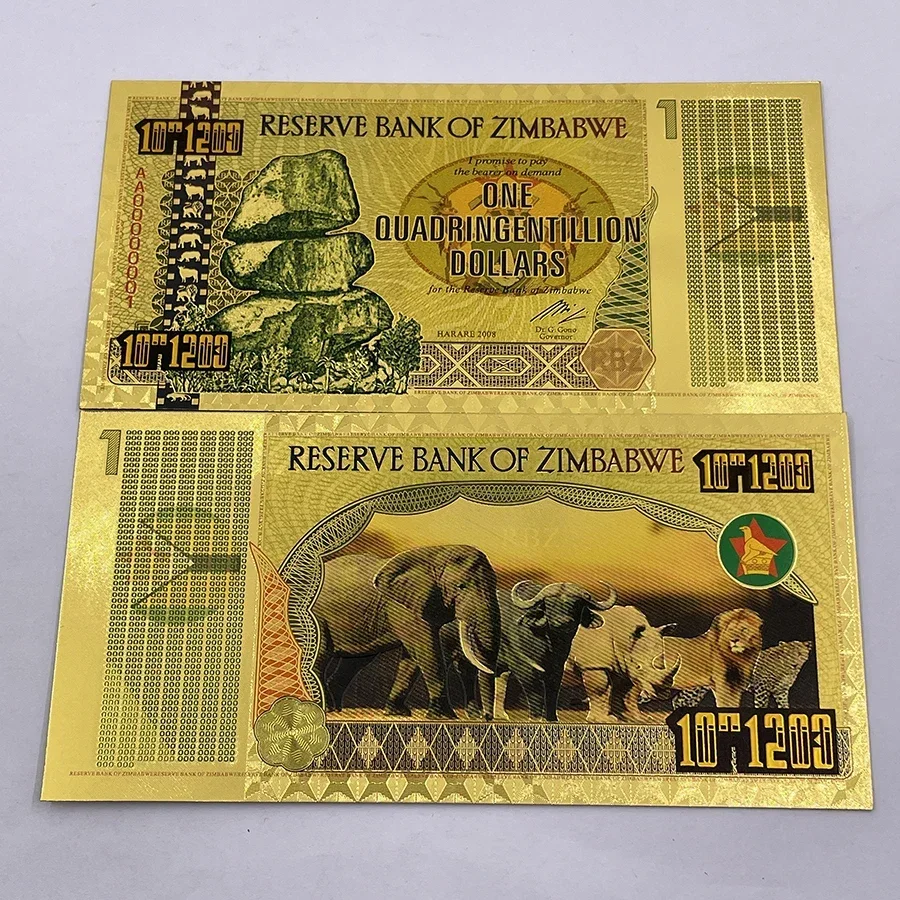 10^1203 Золотая или серебряная фольга JEDEN QUADRINGENTILLION Банкнота Зимбабве со долларами и