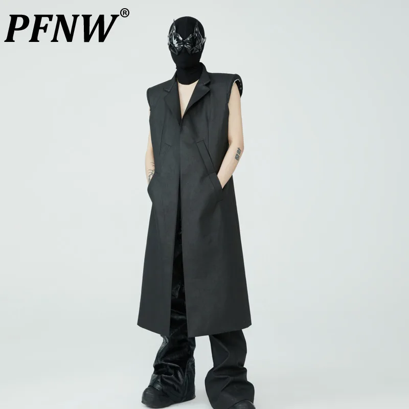 

PFNW Coated Waxed Sleeveless Medium Length Heavy Shoulder Pad Black Coats Men's Niche Darkwear Tide Design Windbreaker 12Z2374
