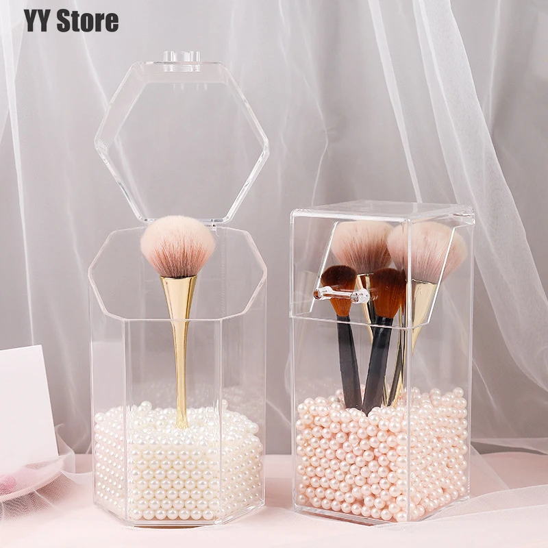 

Pearl Cosmetic Brush Holder Transparent Acrylic Cosmetic Brush Container Dustproof Beauty Makeup Tools Organizer Storage Box