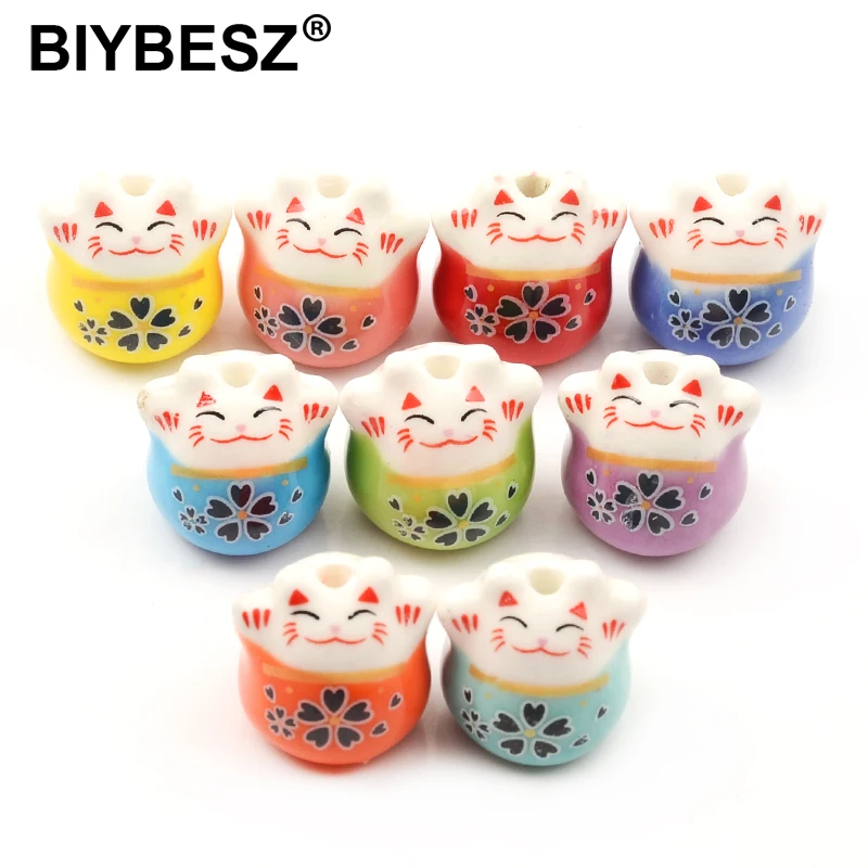 5/10 шт., керамические бусины «Кот удачи»