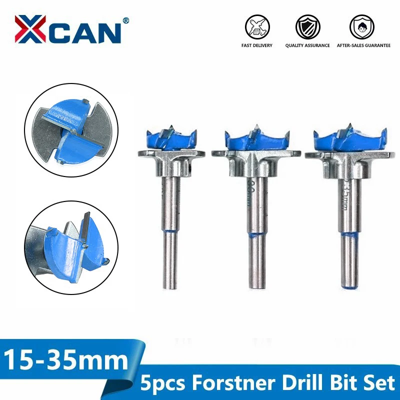 

XCAN Forstner Drill Bit Set 15-35mm Adjustable Wood Hole Cutter Carbide Core Drill Bit Boring Bit Set 5pcs Tipped Drilling Tool
