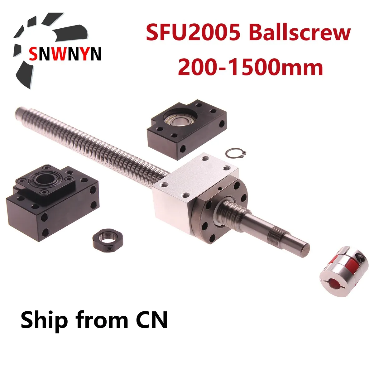 SFU2005 шариковый винт с концевой обработкой + BK15BF15 Поддержка + соединитель + шариковая гайка Корпус шариковый винт 200 500 800 1000 мм шариковый винт CNC