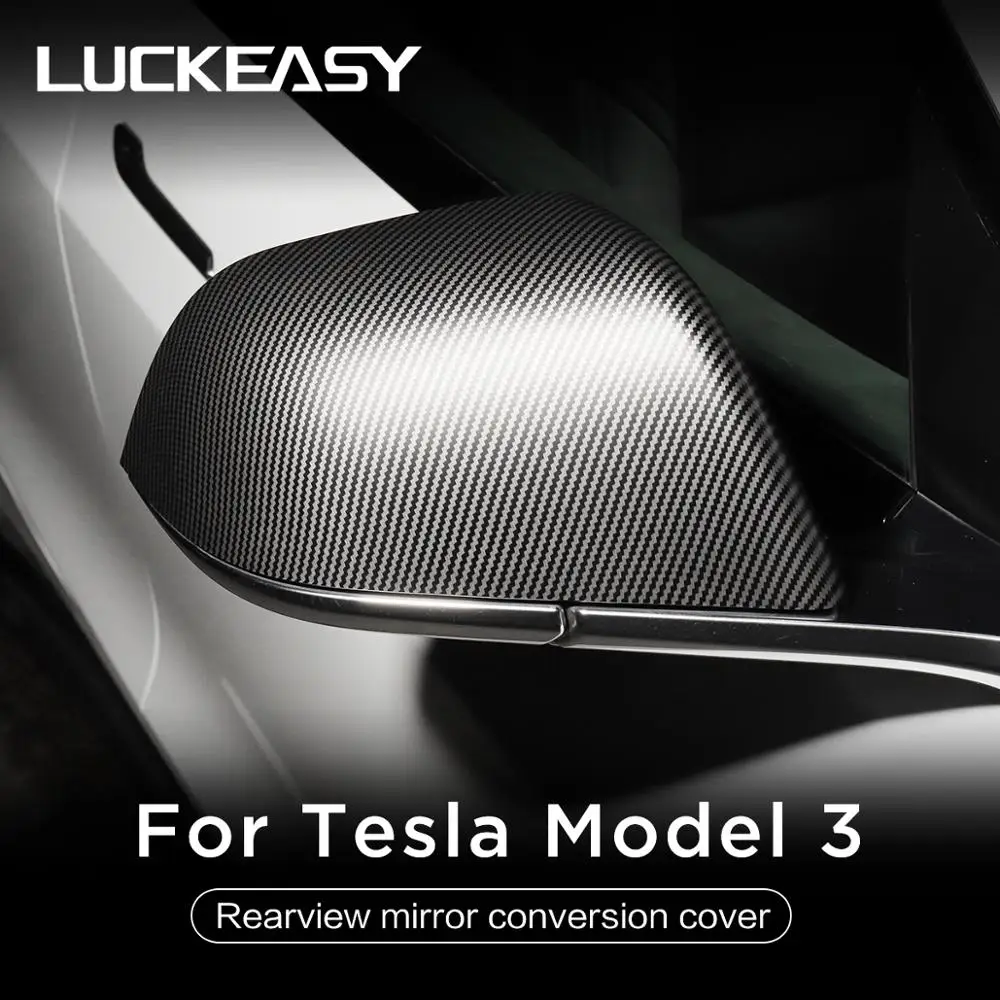 

LUCKEASY For Tesla Model 3 Car Exterior Modification model3 2017-2022 ABS Carbon Fiber Style Matte Rearview Mirror Cover 2pcs