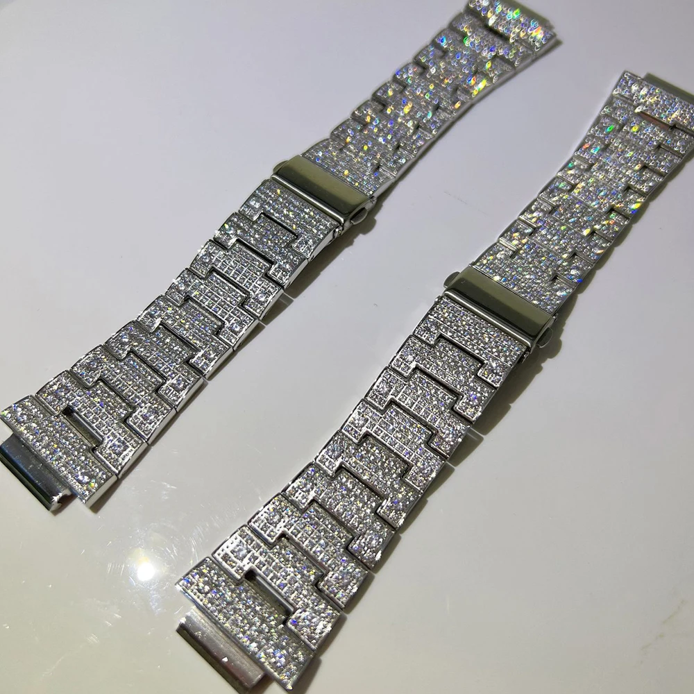Real Moissanite Watch Strap and Cover Set For CASI* 5600 Full S925 Silver Real Diamond Can Pass Diamond Tester Wrist Hand Chain